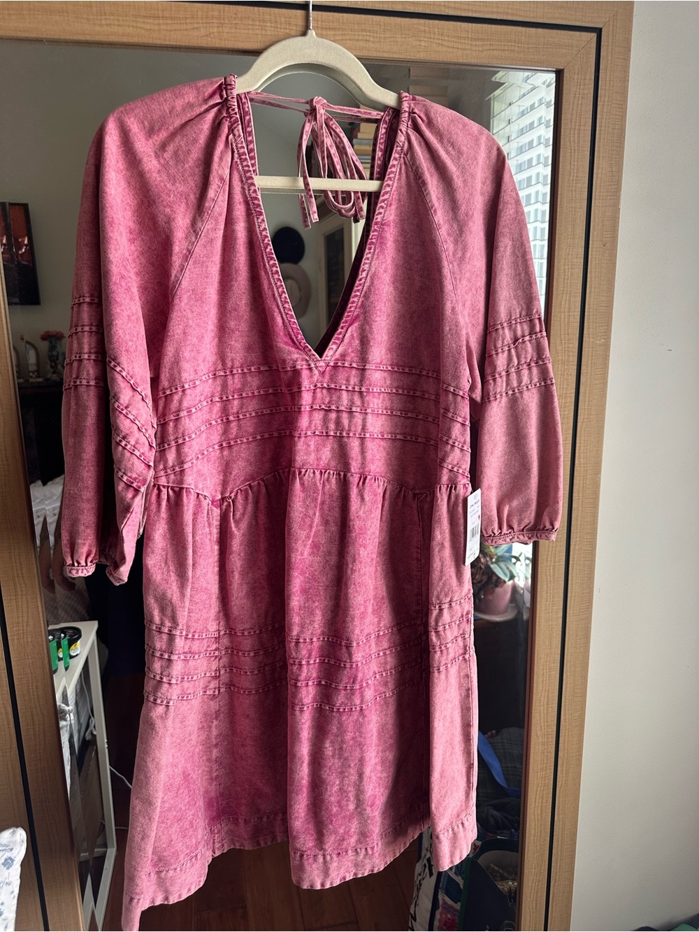 Free People Pink Tie-Back Denim Dress